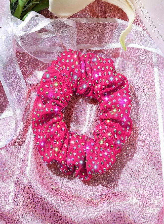 CEELGON 6 PCS Glitter Hot Pink Rhinestone Scrunchies for Cheer Competition Sparkly Cheerleading Scrunchie Hair Accessories Elastic Band for Cheerleaders Girls (Hot Pink) - Image 4